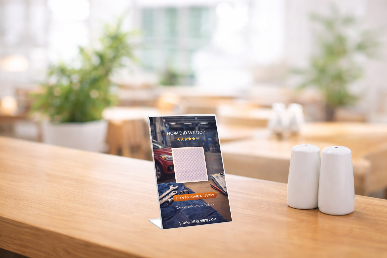 Google Review QR Code Stand for Auto on Reception Counter