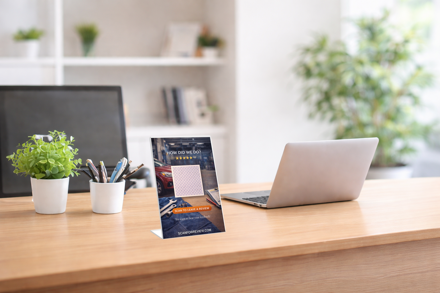 Google Review QR Code Stand for Auto on Tabletop