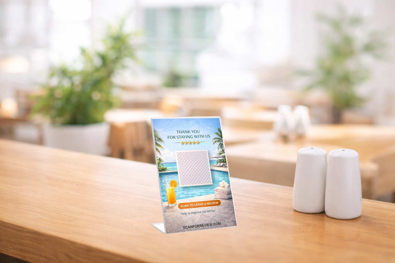 Google Review QR Code Stand for Hospitality on Reception Counter