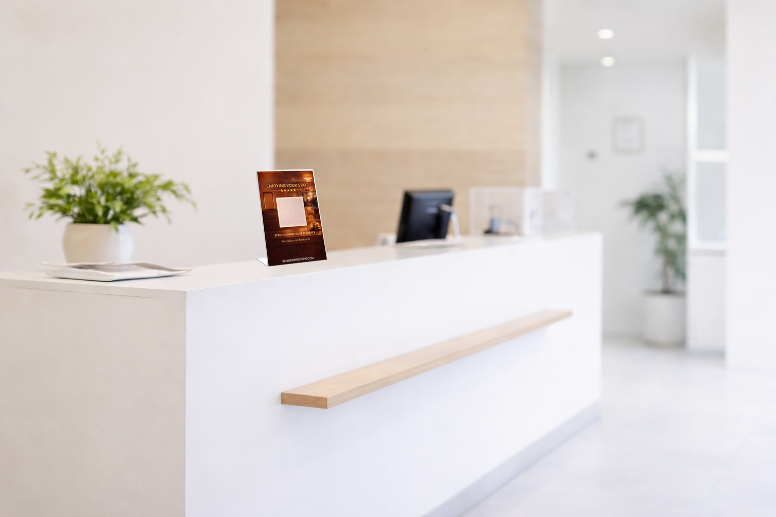 Google Review QR Code Sign for Hotel on Checkout Counter