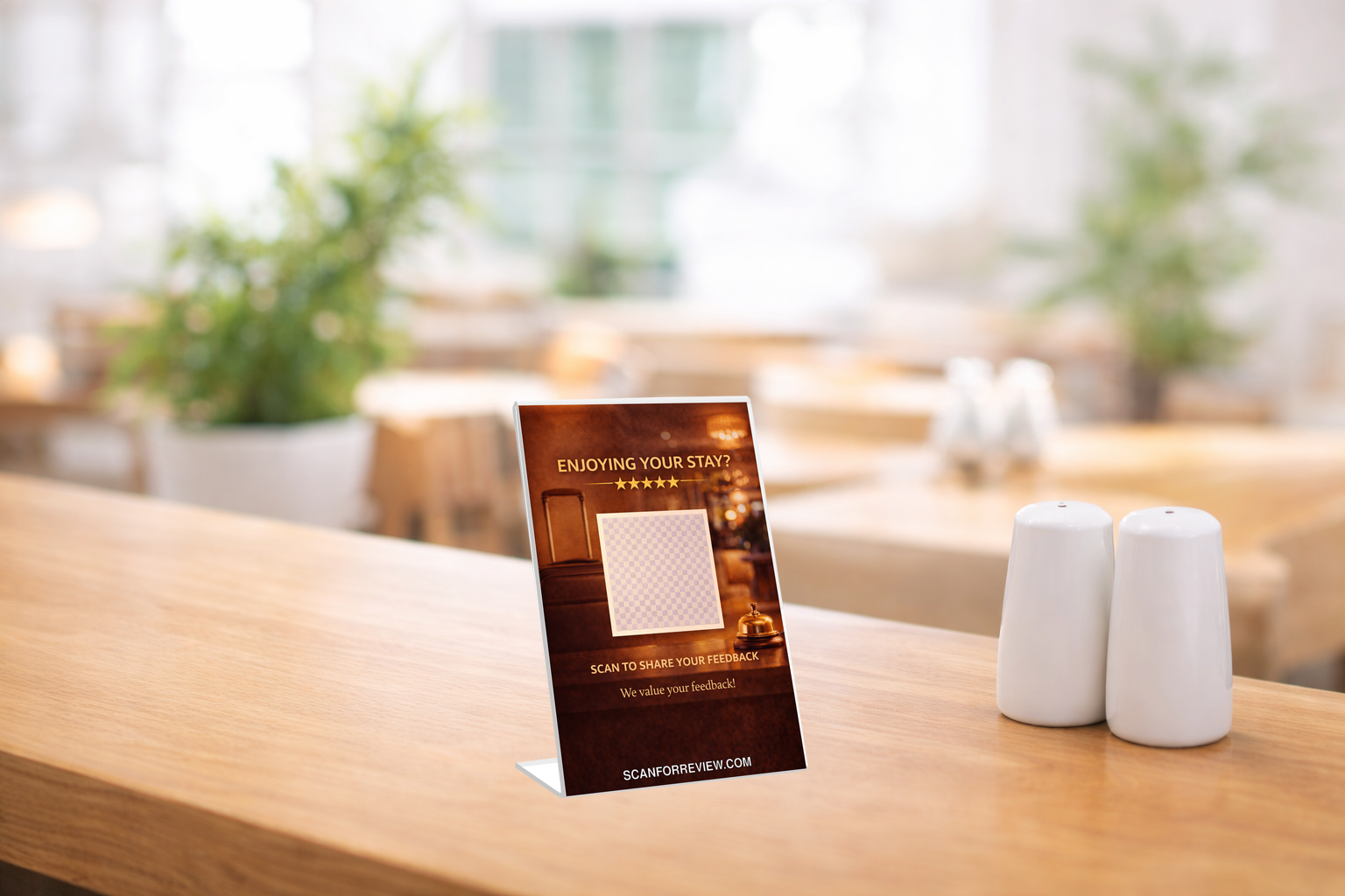 Google Review QR Code Sign for Hotel on Reception Counter