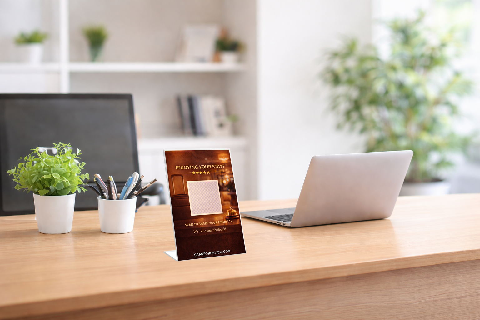 Google Review QR Code Sign for Hotel on Tabletop