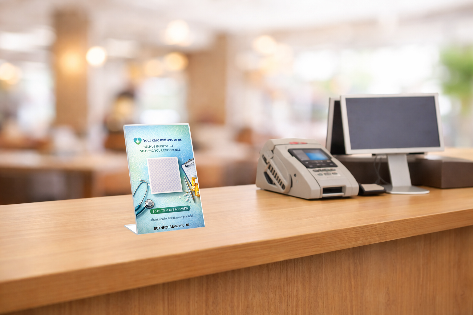 Google Review QR Code Sign for Doctors on Office Desk