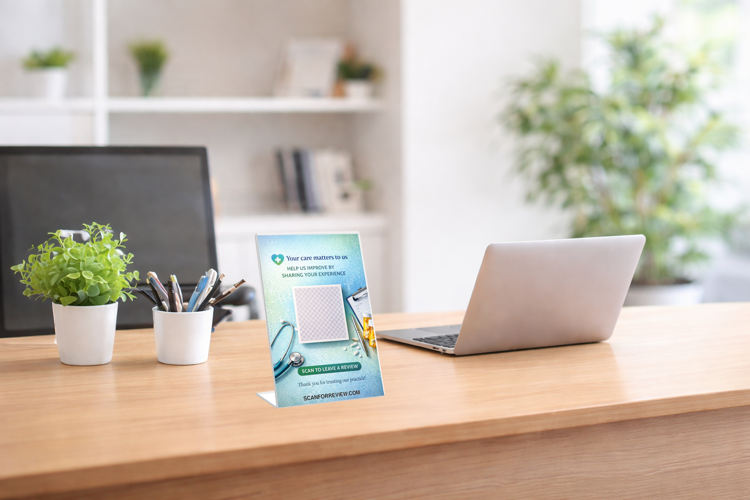 Google Review QR Code Sign for Doctors on Tabletop