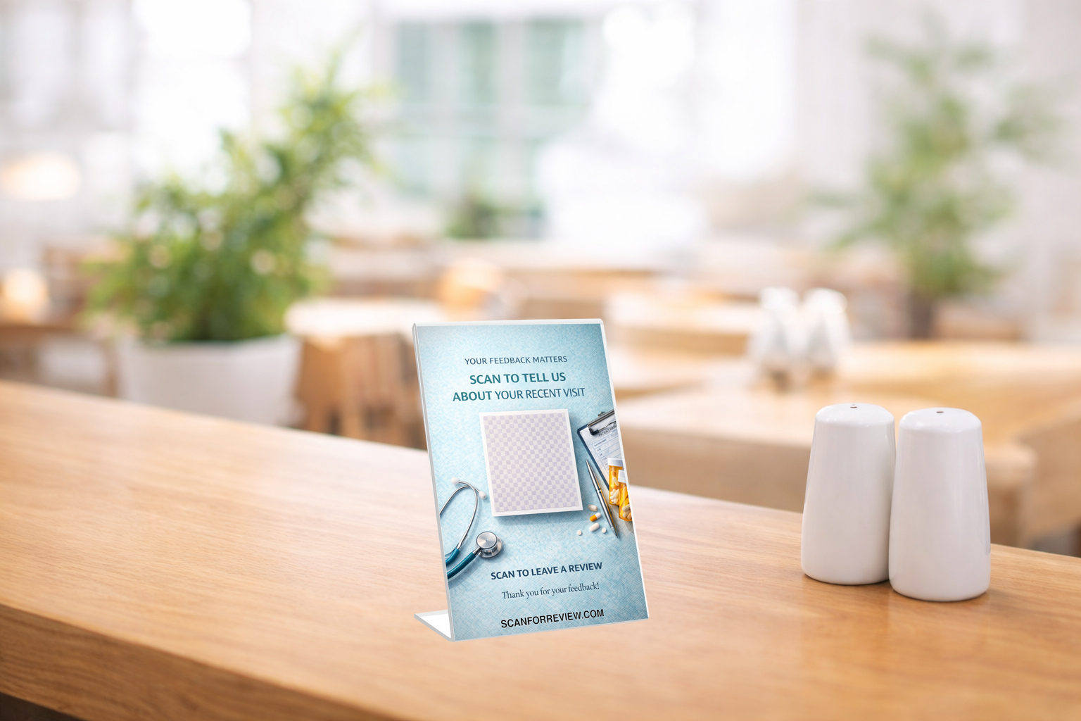 Google Review QR Code Sign for Clinic on Reception Counter