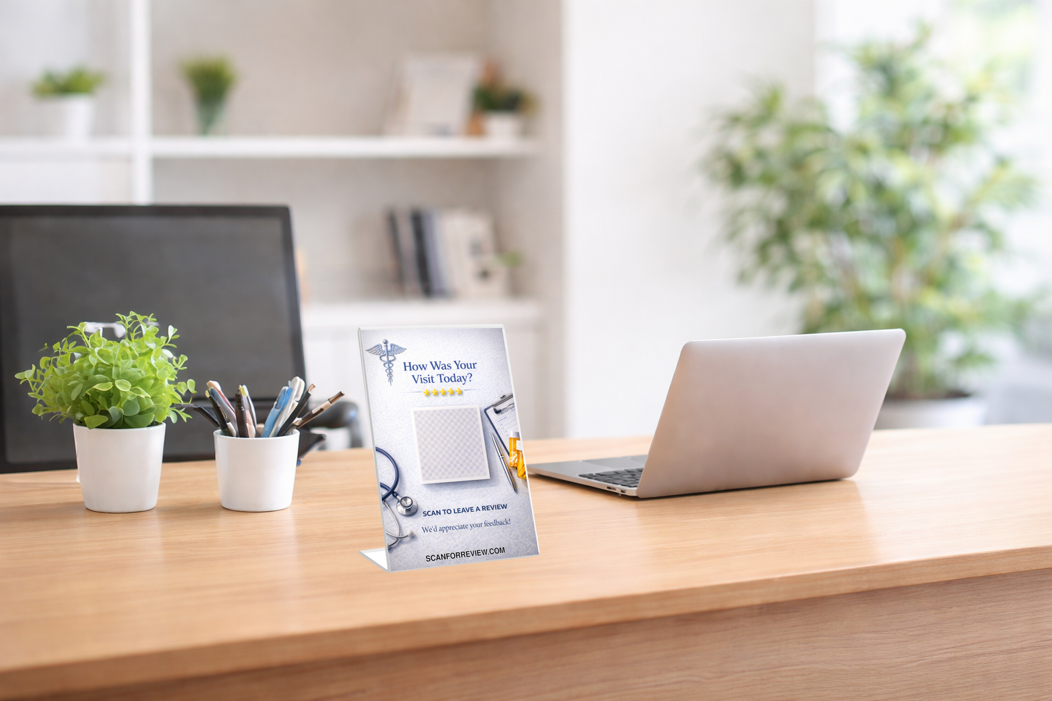 Google Review QR Code Sign for Doctors on Tabletop