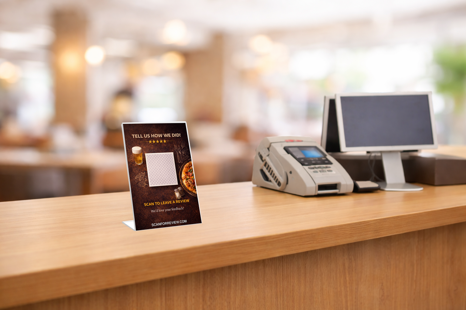Google Review Stand for Restaurant on Office Desk