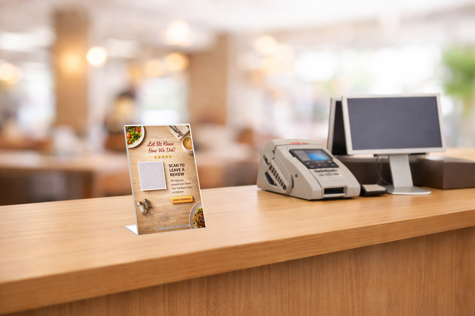Google Review Stand for Restaurant on Office Desk