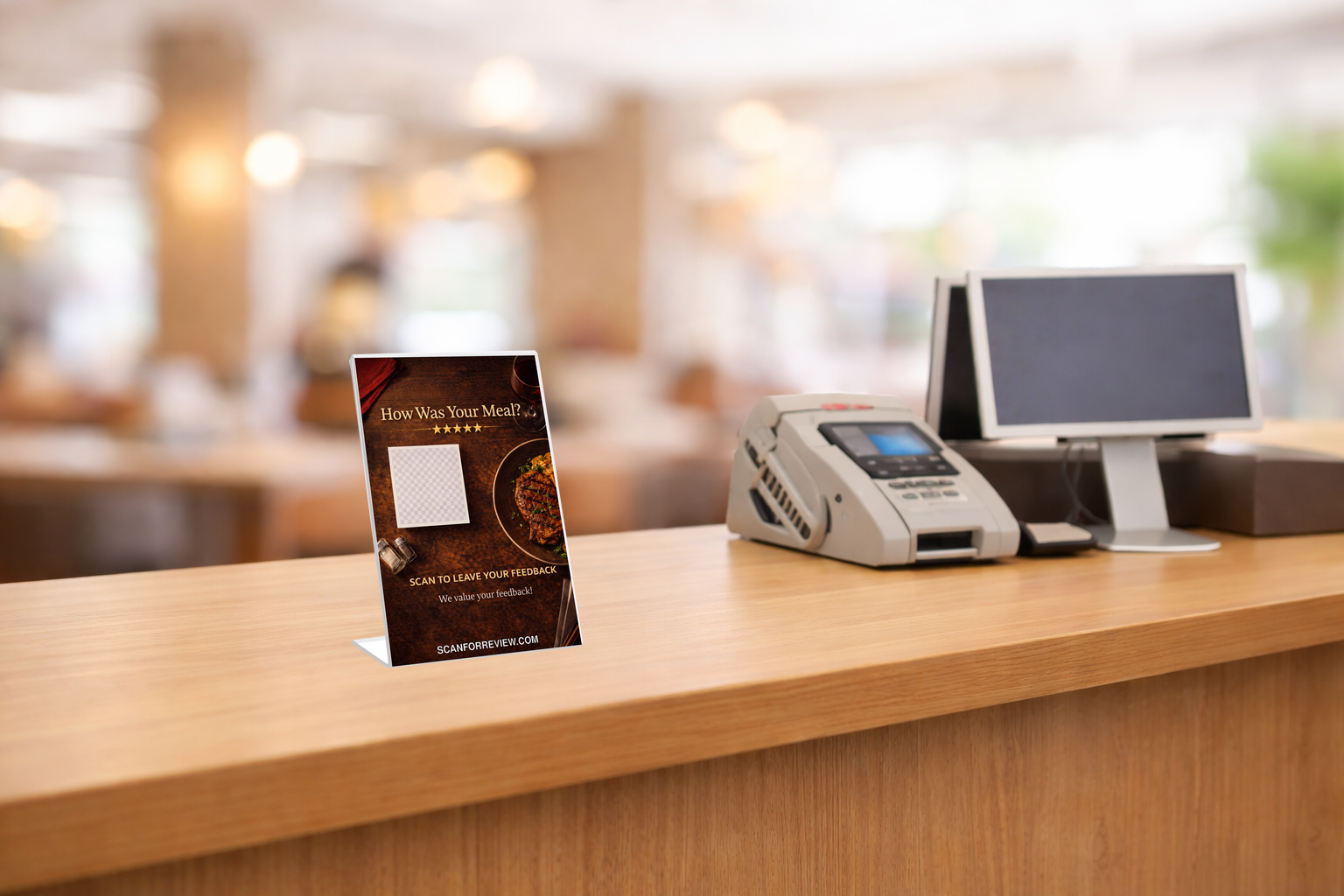 Google Review Stand for Restaurant on Office Desk