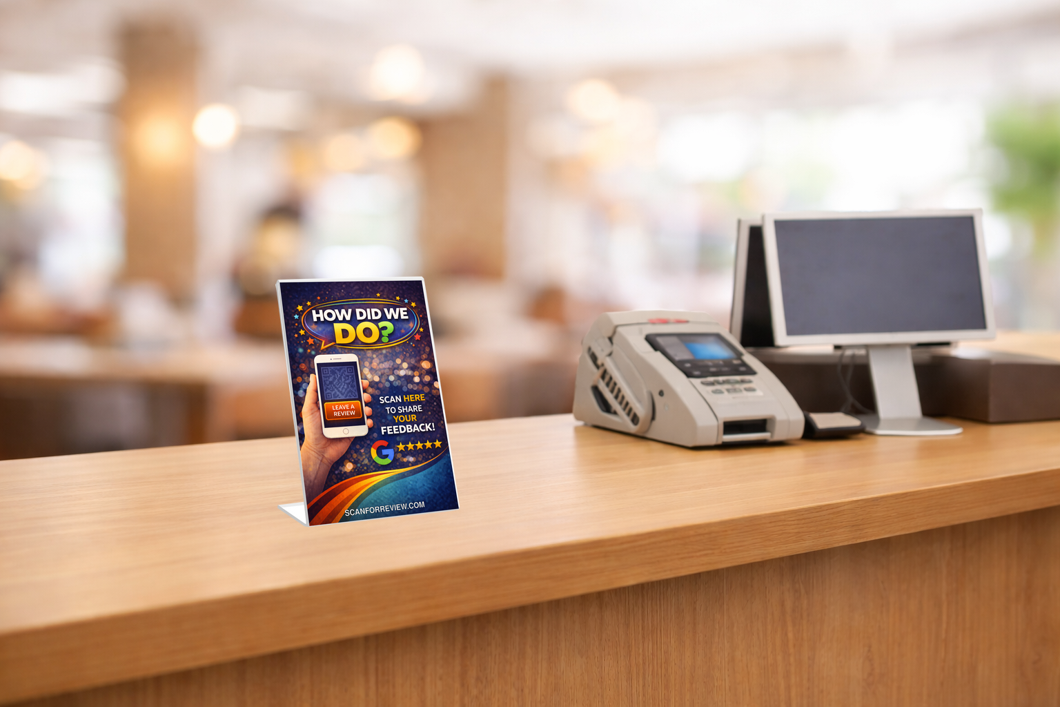 Google Review QR Code Stand on Office Desk