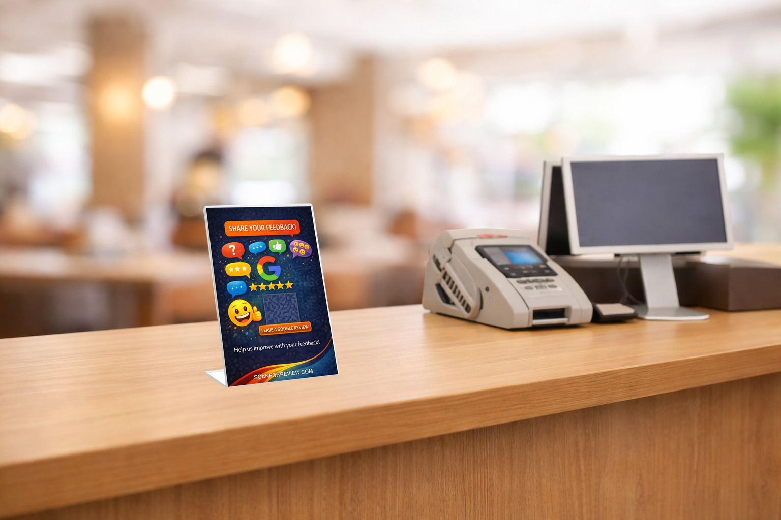 Google Review QR Code Stand on Office Desk