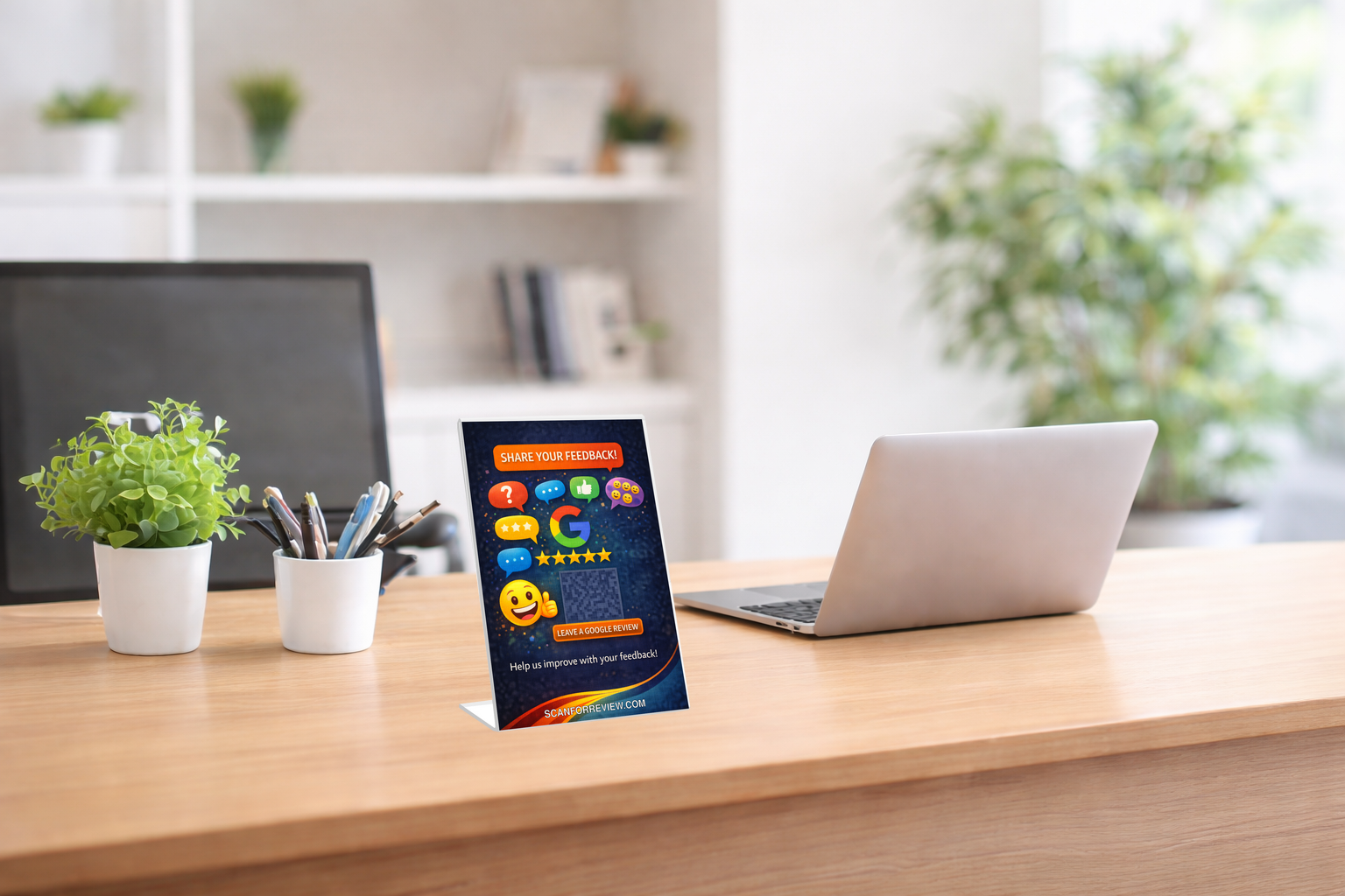 Google Review QR Code Stand on Tabletop
