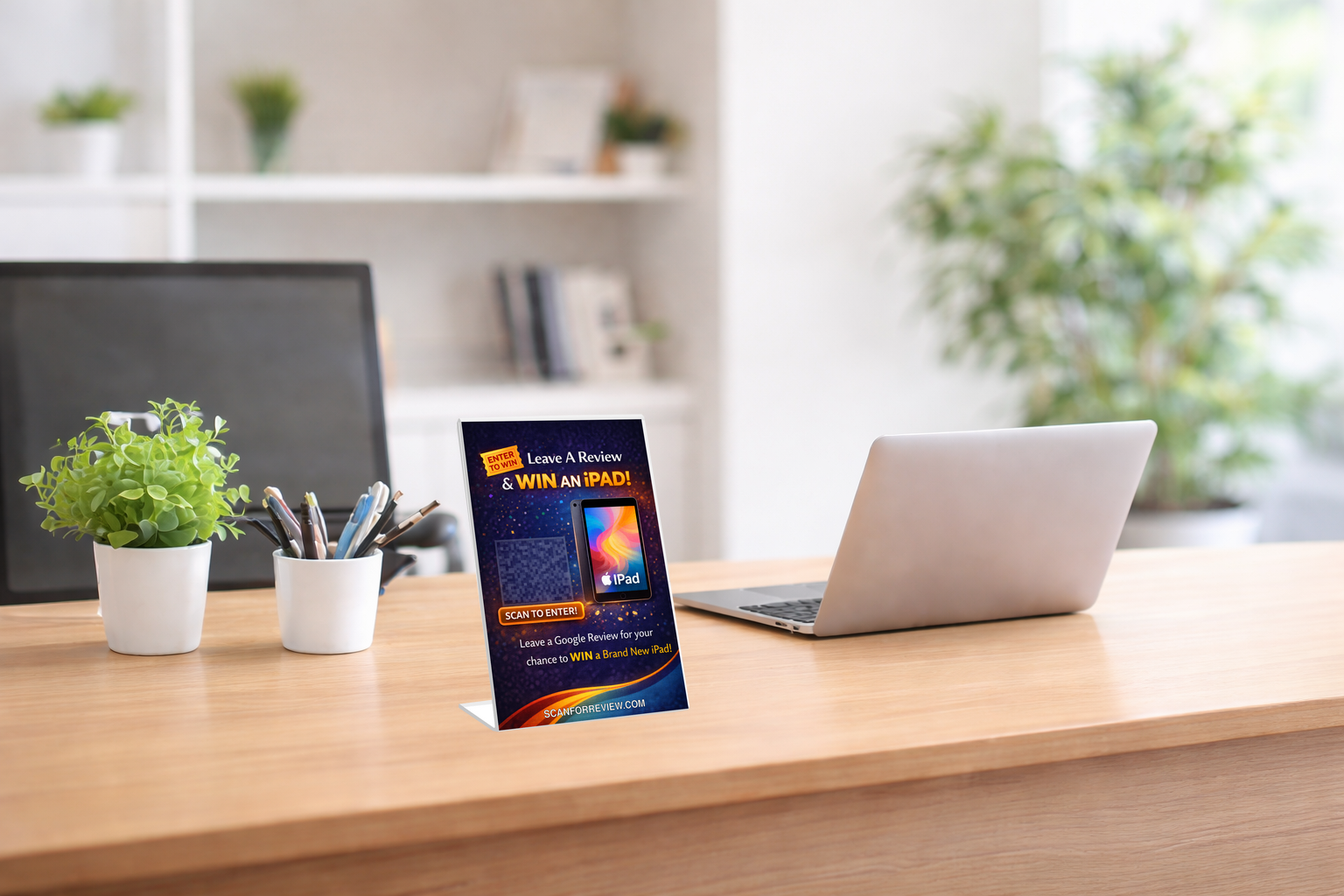 Google Review QR Code Sign on Tabletop